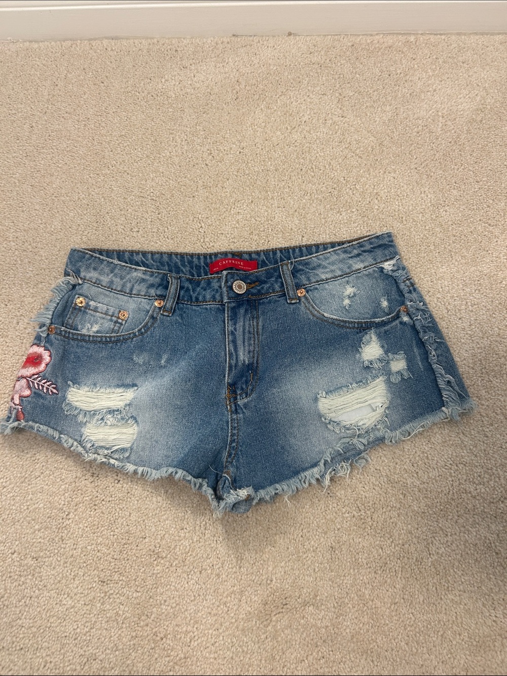 Denim Distressed Floral Embroidered Women’s Shorts - Blue